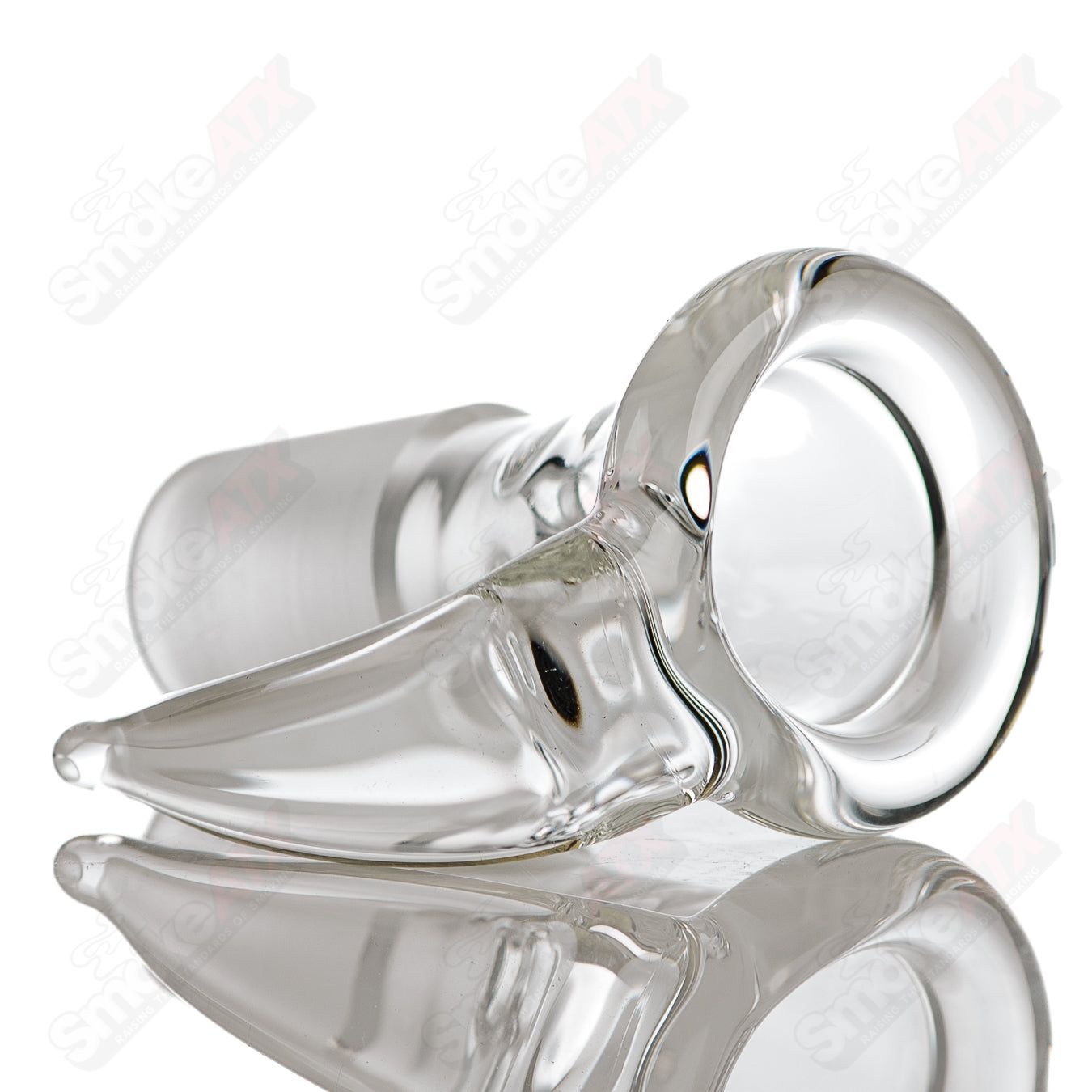 15-inch clear puck perc tube by Stephan Peirce Glass, straight glass tube designed for smooth smoking experience.