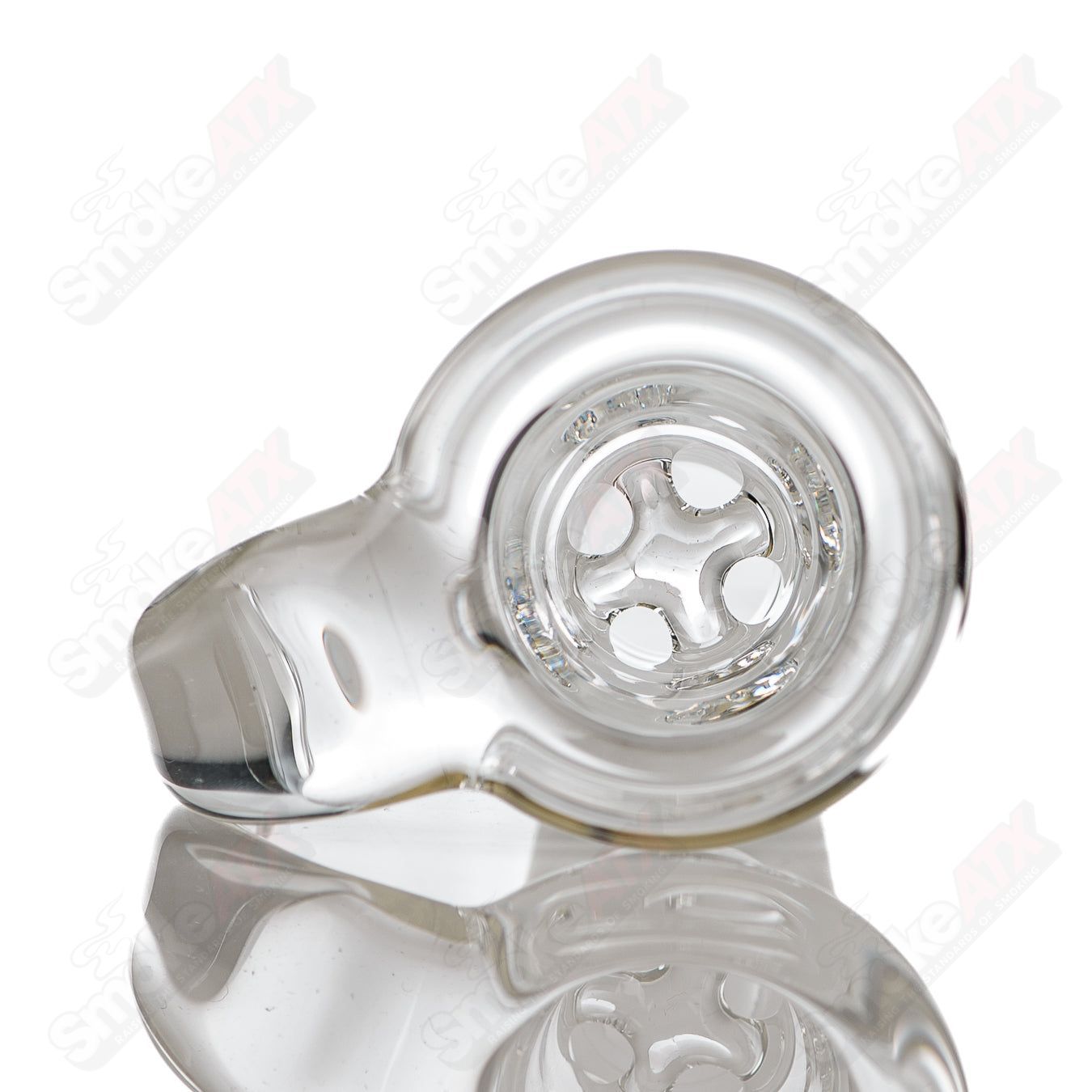 15-inch clear glass Puck Perc Tube by Stephan Peirce Glass, straight tube design with a percolator for smooth filtration.