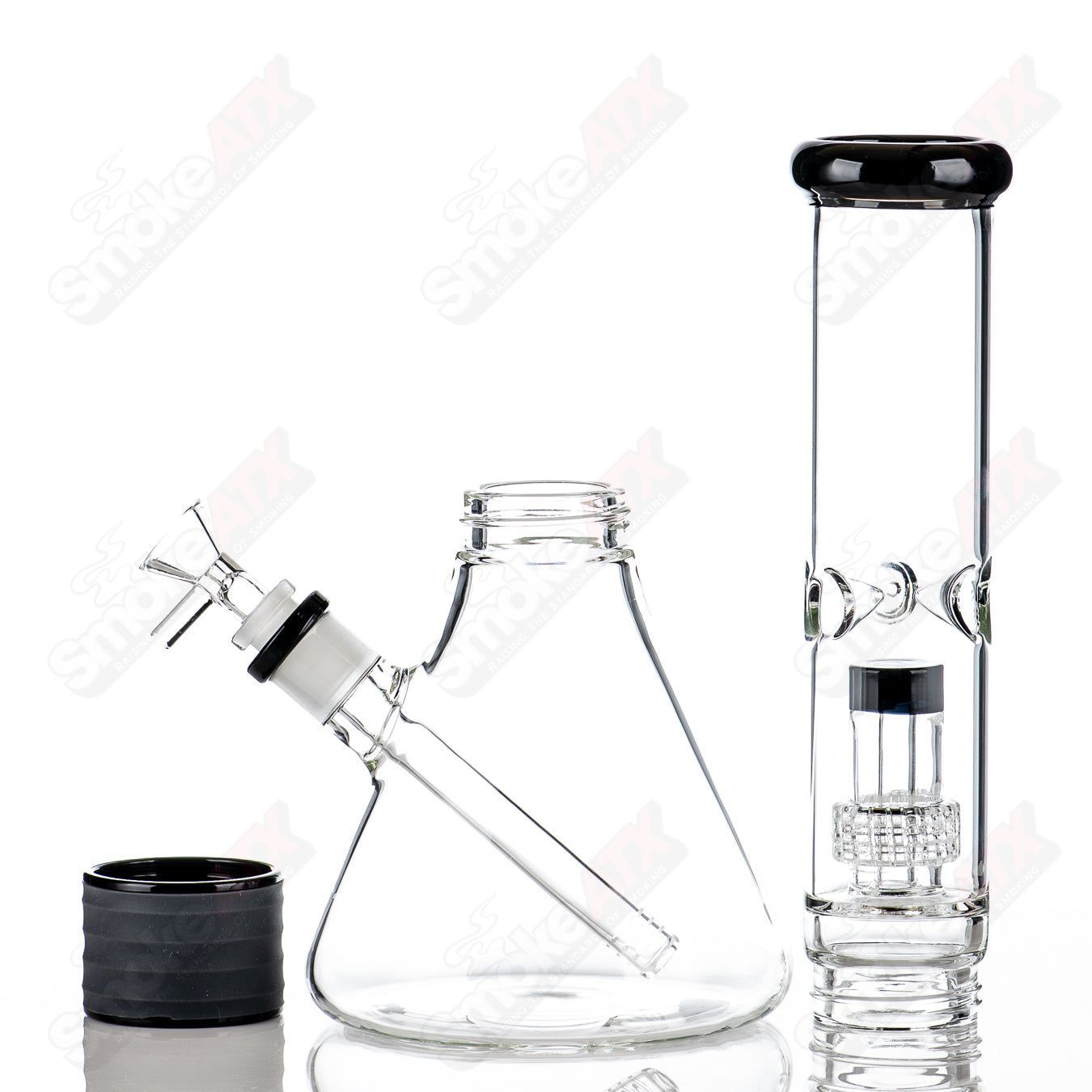 16" Black Accent Beaker w Silicone Grip Diamond Glass - Smoke ATX