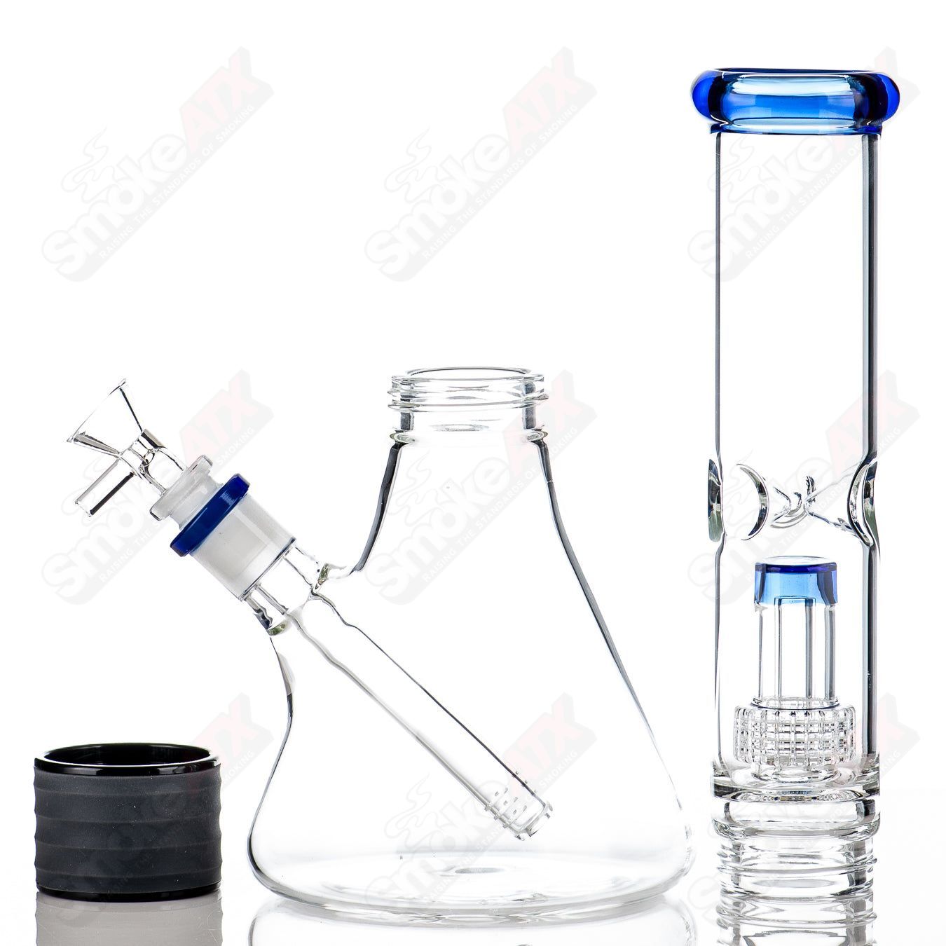 16" Blue Accent Beaker w Silicone Grip Diamond Glass - Smoke ATX
