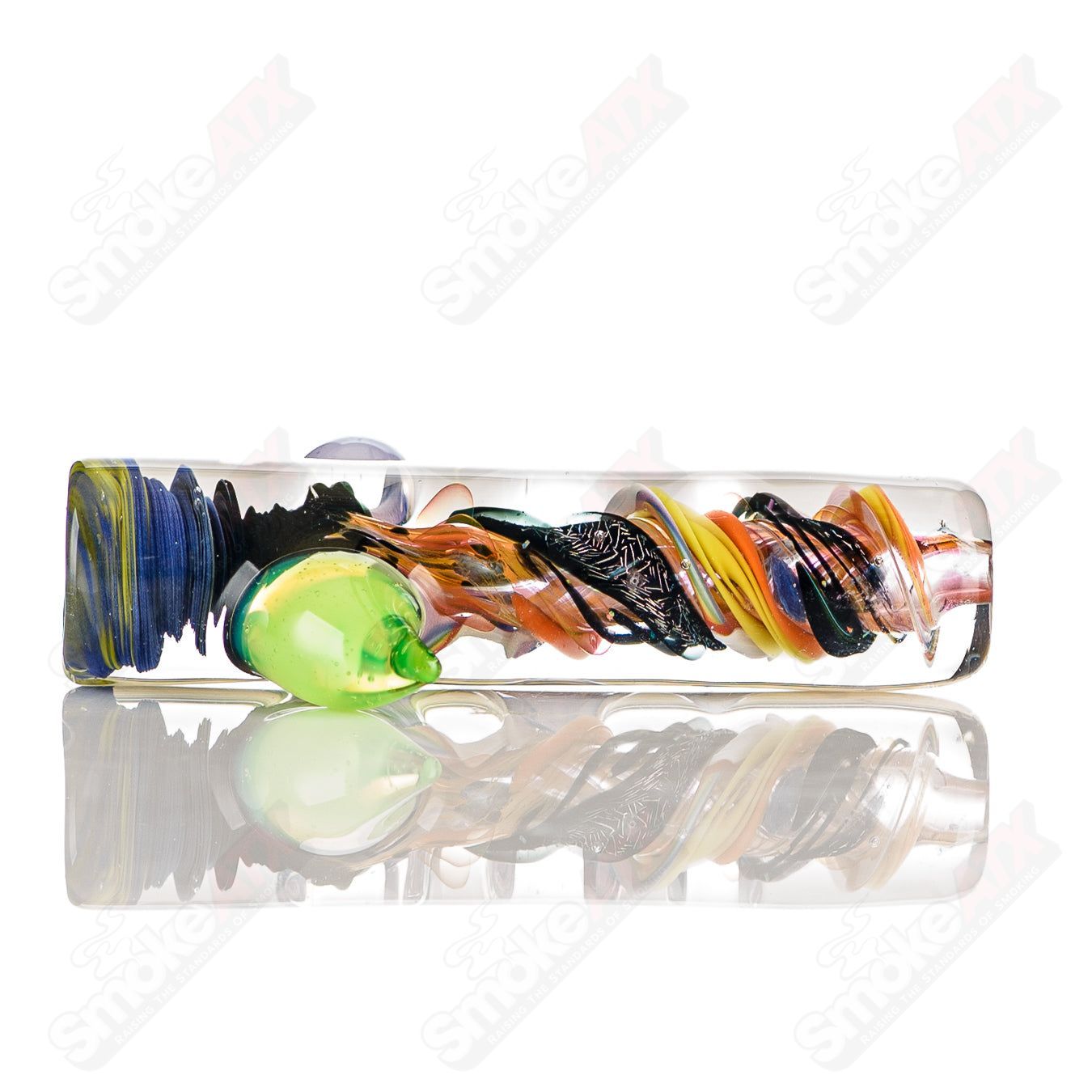 Colorfully worked IO Chillum Jeremy from Oregon, a handcrafted heady glass chillum with vibrant 16-color design.