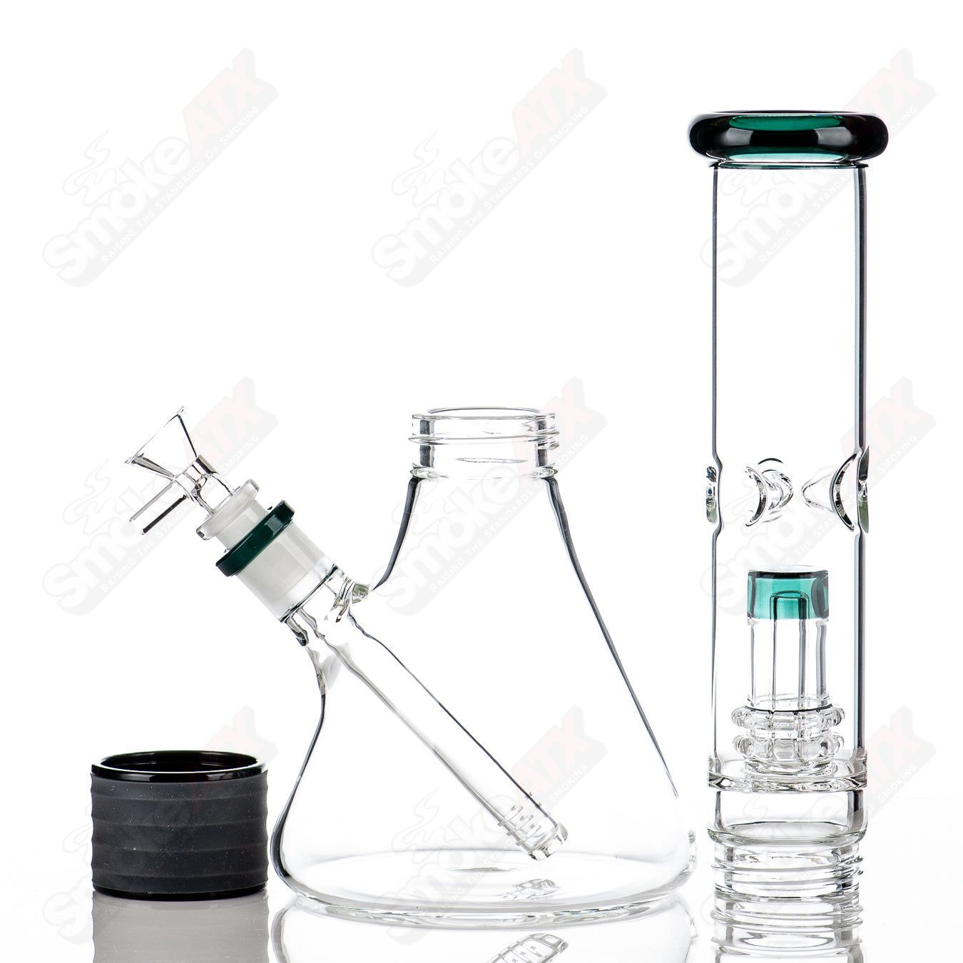 16" Teal Accent Beaker w Silicone Grip Diamond Glass - Smoke ATX