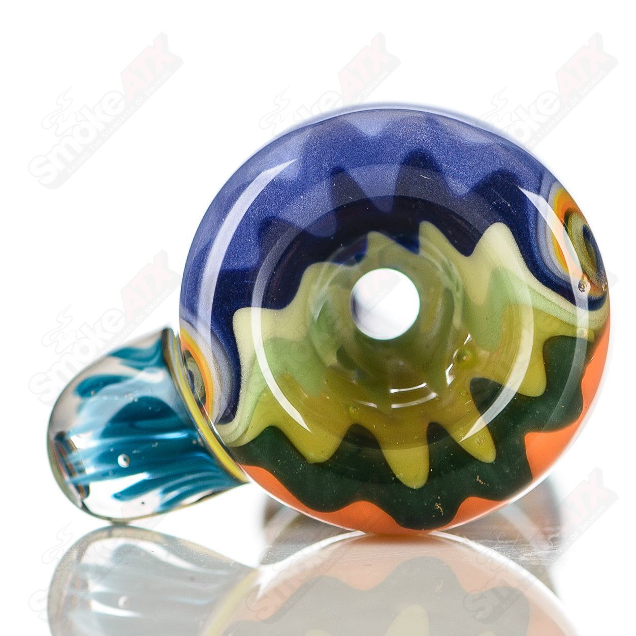 Katy Wright Glass Wig Wag Chillum, handcrafted heady glass pipe with colorful wig wag design for smoking enjoyment.