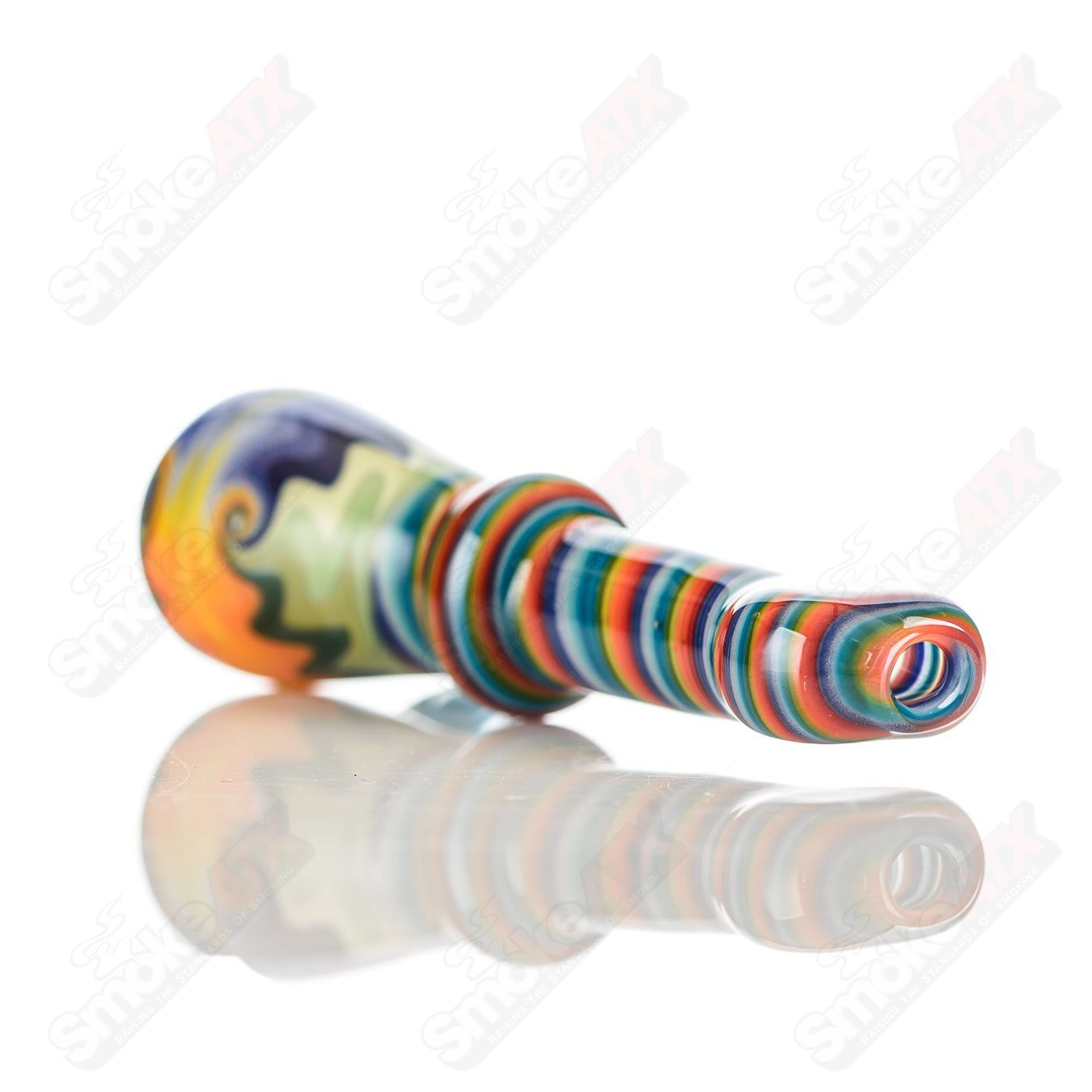 Katy Wright Glass Wig Wag Chillum, colorful heady glass pipe with wig wag design, designed for smoking enjoyment.