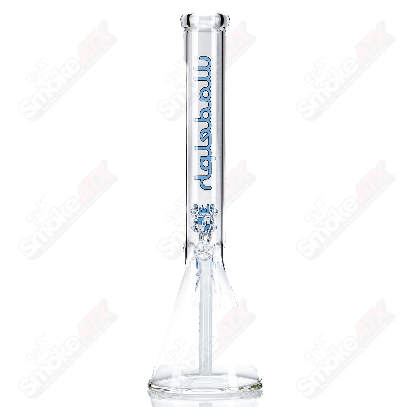 Blue 17-inch Illadelph short beaker waterpipe with 5mm glass thickness, featuring a classic beaker shape and sturdy design.