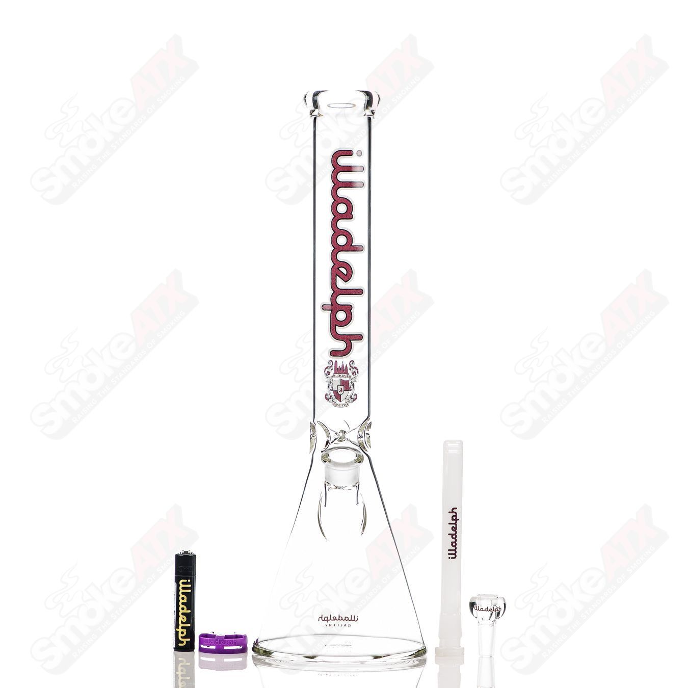 Purple 17-inch Illadelph short beaker glass with 5mm thickness, designed for smooth smoking sessions.