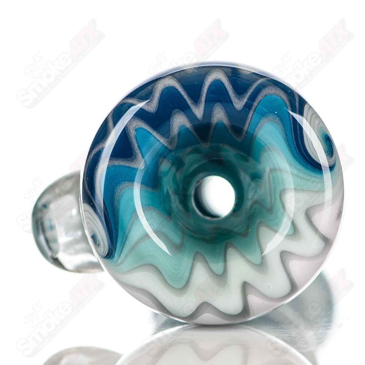 Katy Wright Glass Wig Wag Chillum, hand-blown heady glass pipe with colorful wig wag design, compact and artistic for smoking.