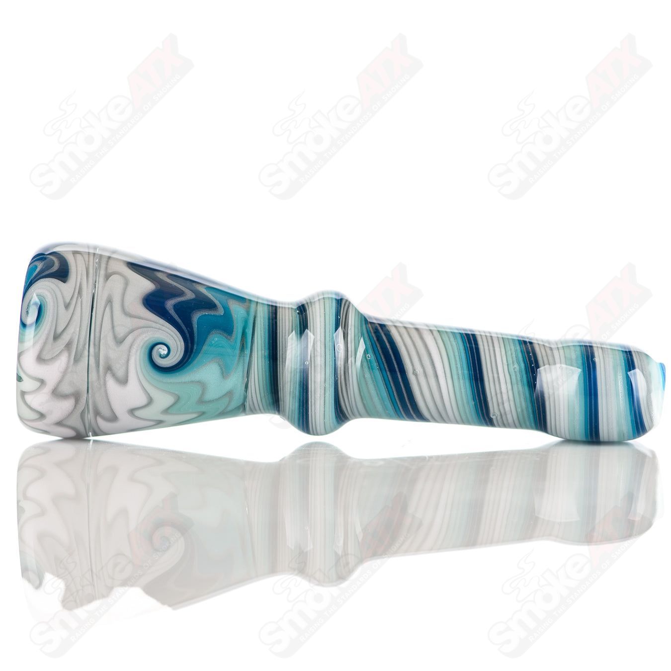 Katy Wright Glass Wig Wag Chillum, colorful heady glass pipe with intricate wig wag design, for smoking or display.