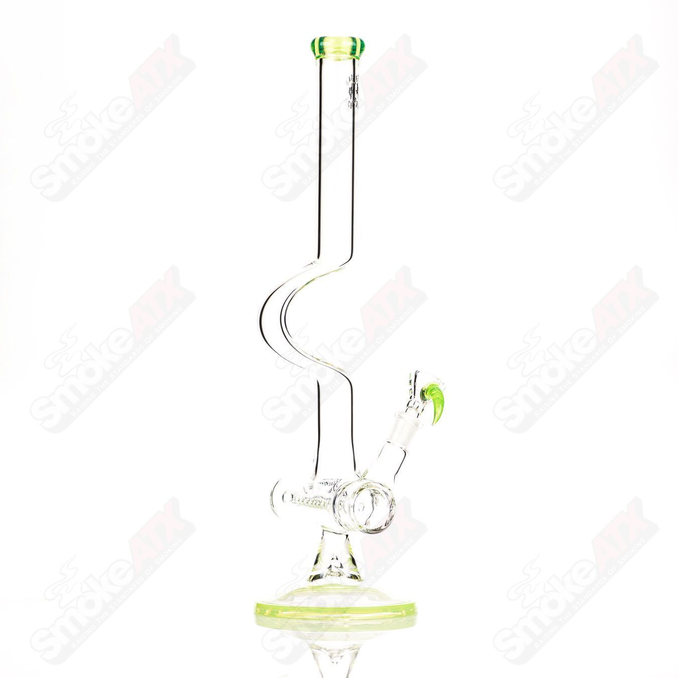17-inch Texas Tubes inline glass straight tube with 14mm Slyme design, featuring vibrant green and yellow accents.