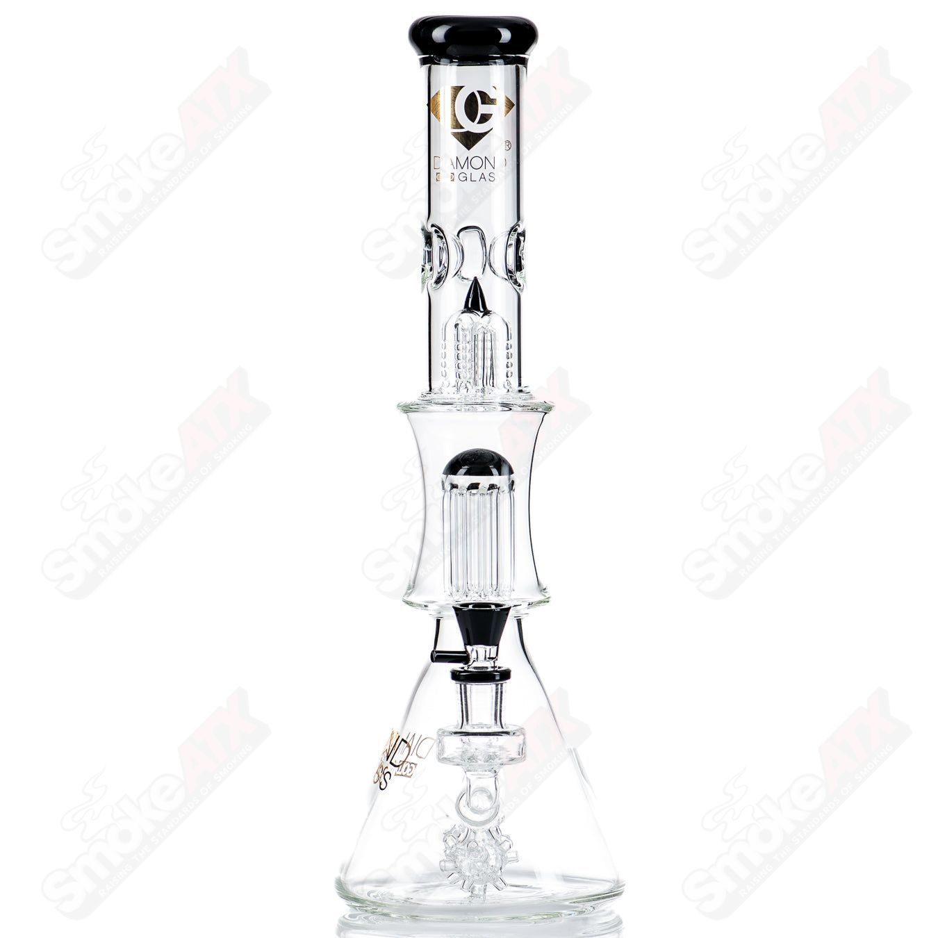 18" Black Sea Mine Double Tree Beaker Diamond Glass - Smoke ATX