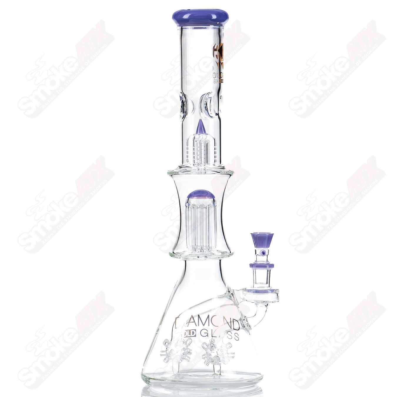 18" Violet Sea Mine Double Tree Beaker Diamond Glass - Smoke ATX