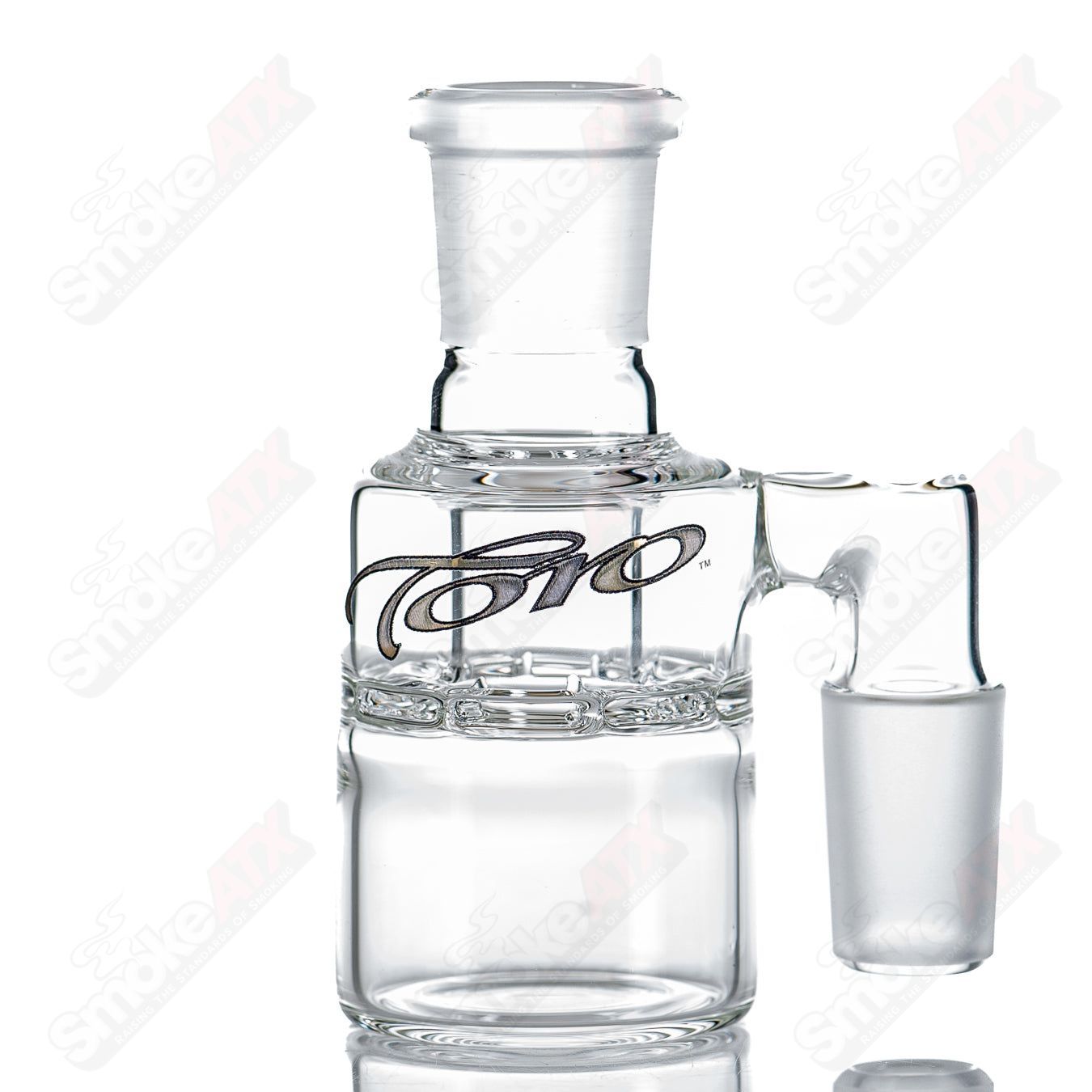 Toro Glass 18/18 Dry Catch Silver Label, clear glass catcher for smoking accessories with intricate design details.