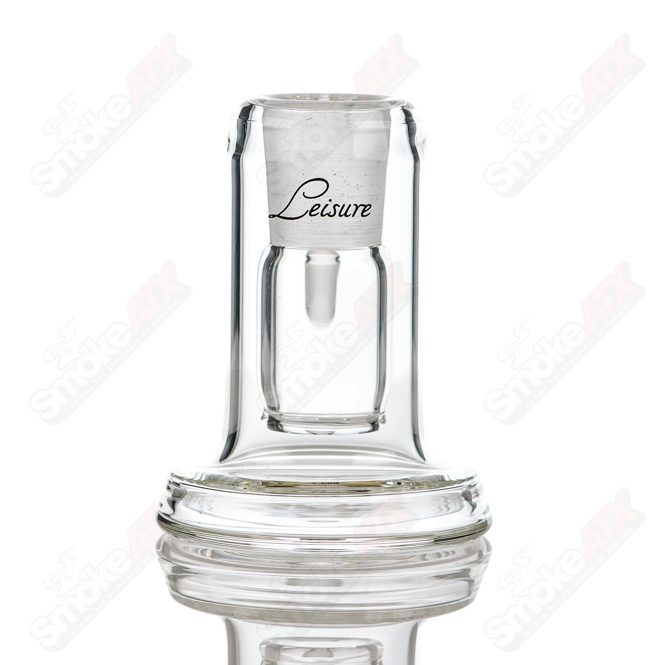 Leisure Glass 18/45 Drycatcher with calligraphy logo, clear leisure glass with a stylish dry catch design.