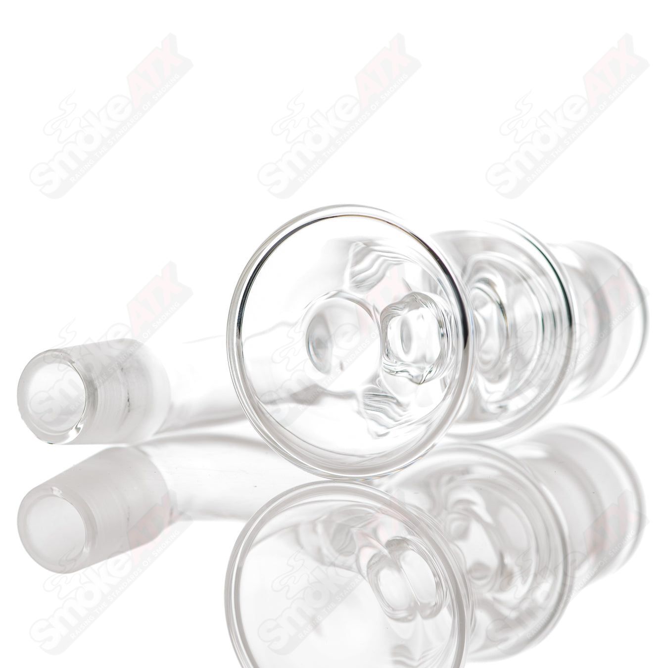 Stephen Pierce Glass 18/90 Mini Dry Catcher, clear glass pipe with dry catcher design, compact and portable smoking accessory.