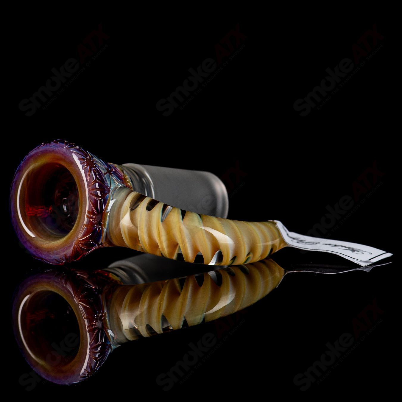 18mm  1 Full Accent Slide w/Spiral Horn & Flame Polished Pattern Bowl (Amber Purple) Sovereignty - Smoke ATX