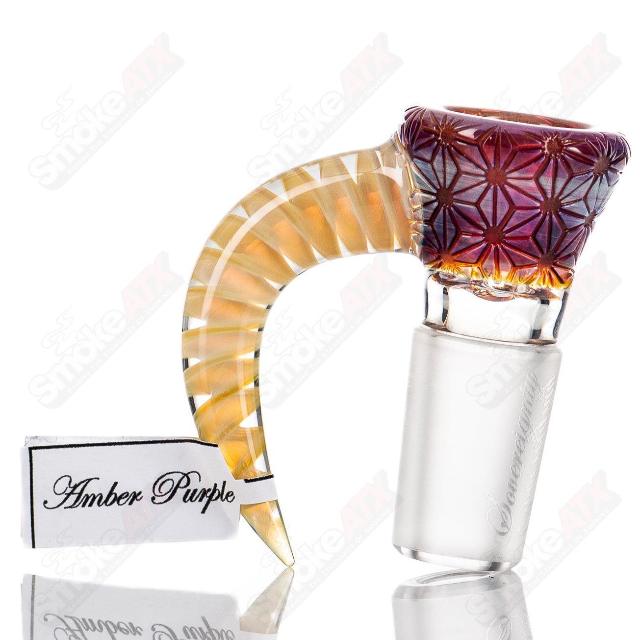 18mm  1 Full Accent Slide w/Spiral Horn & Flame Polished Pattern Bowl (Amber Purple) Sovereignty - Smoke ATX