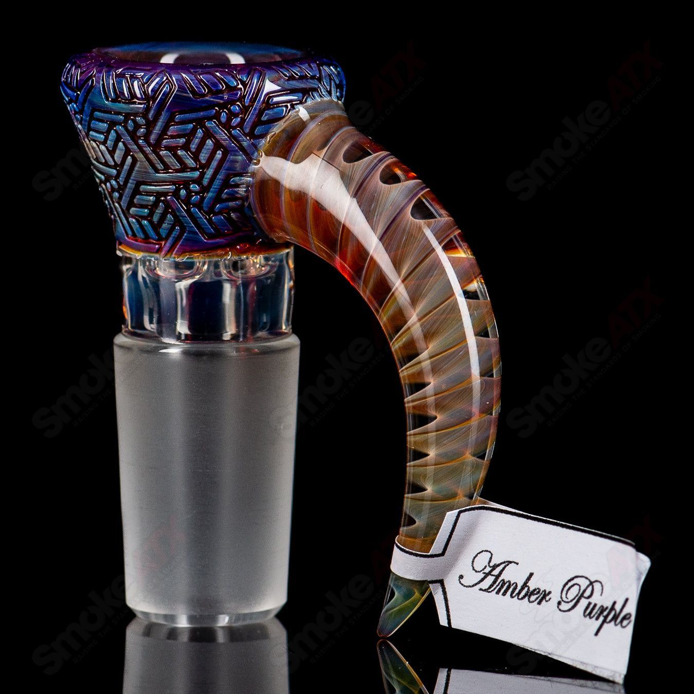 Sovereignty Glass 18mm #2 Full Accent Slide with spiral horn and flame-polished pattern bowl in amber purple color.