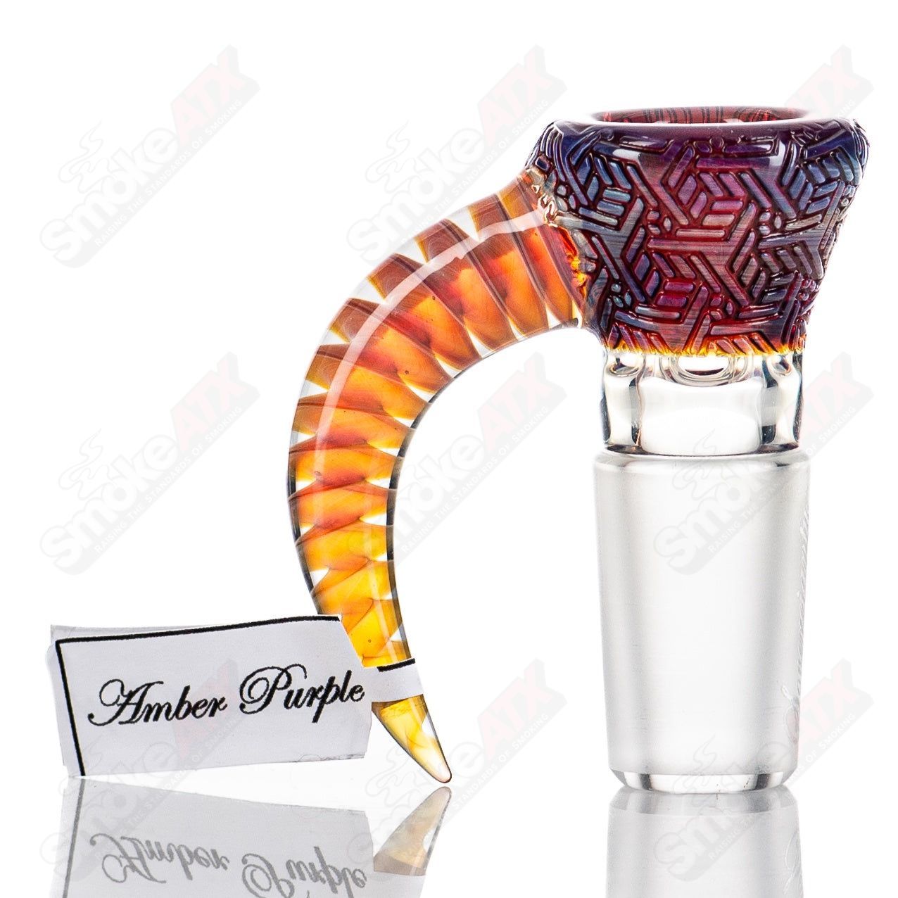 18mm  2 Full Accent Slide w/Spiral Horn & Flame Polished Pattern Bowl (Amber Purple) Sovereignty - Smoke ATX