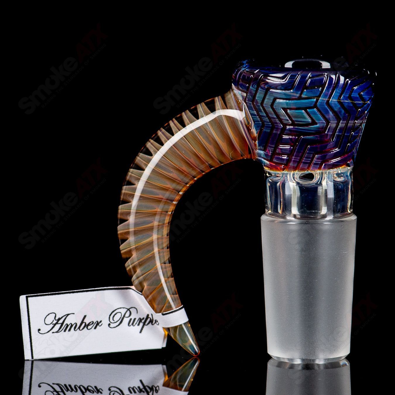 18mm  3 Full Accent Slide w/Spiral Horn & Flame Polished Pattern Bowl (Amber Purple) Sovereignty - Smoke ATX