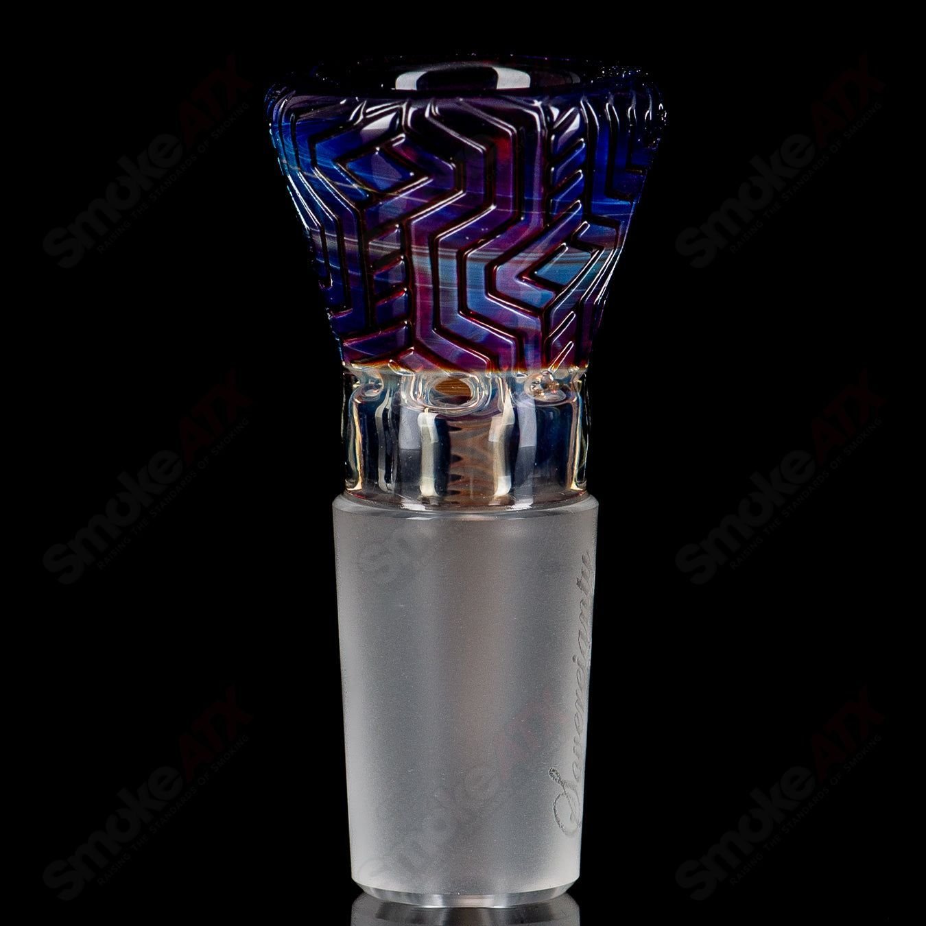 Amber purple Sovereignty Glass 18mm #3 full accent slide with spiral horn and flame polished pattern bowl.