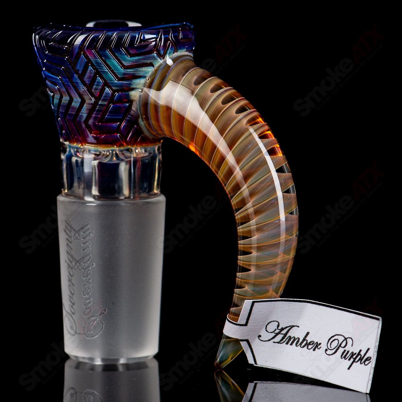 Sovereignty Glass 18mm #3 Full Accent Slide with Spiral Horn and Flame Polished Pattern Bowl in amber purple color.