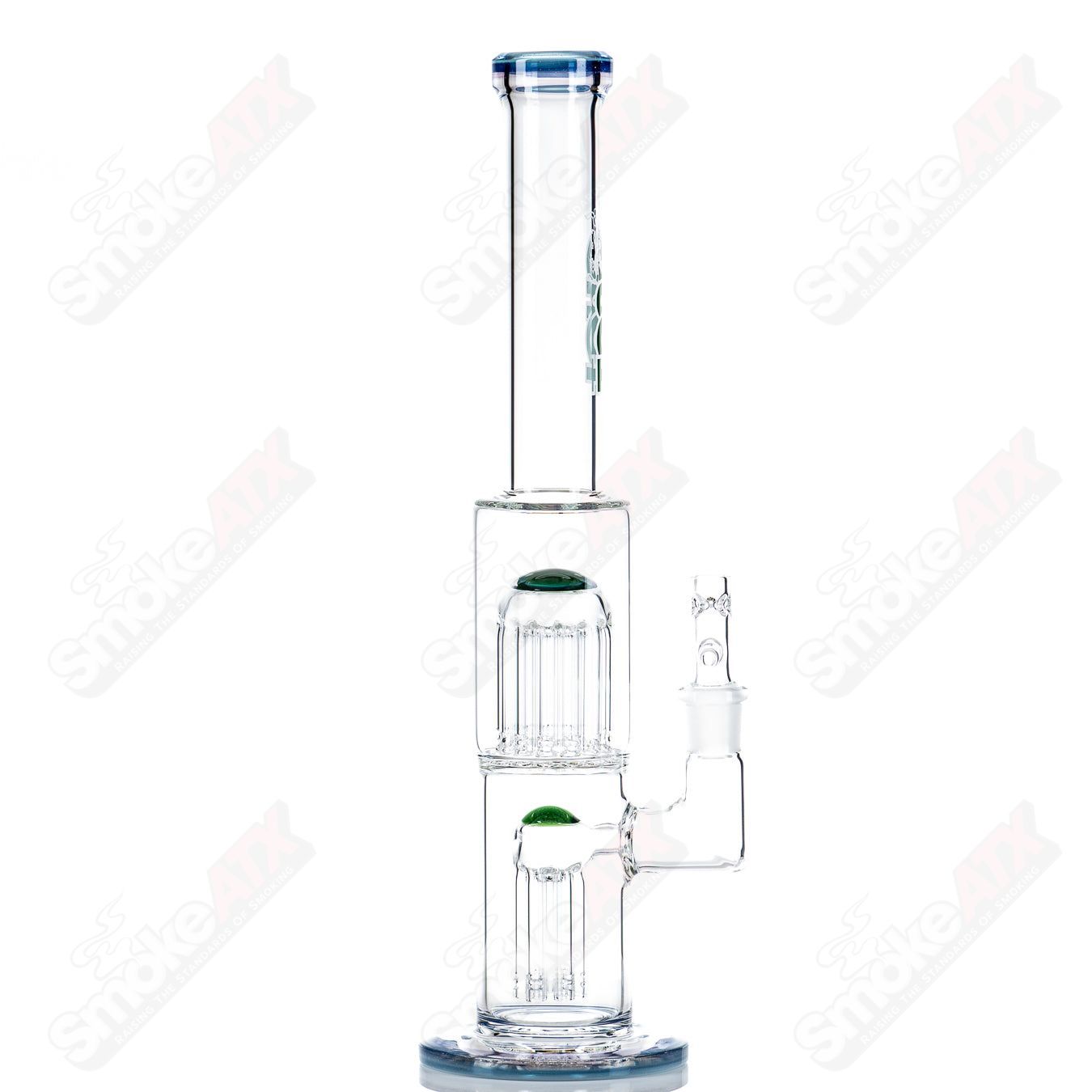 Toro 18mm 7/13 arm perc straight glass tube with color cap, featuring a sleek design and durable construction.
