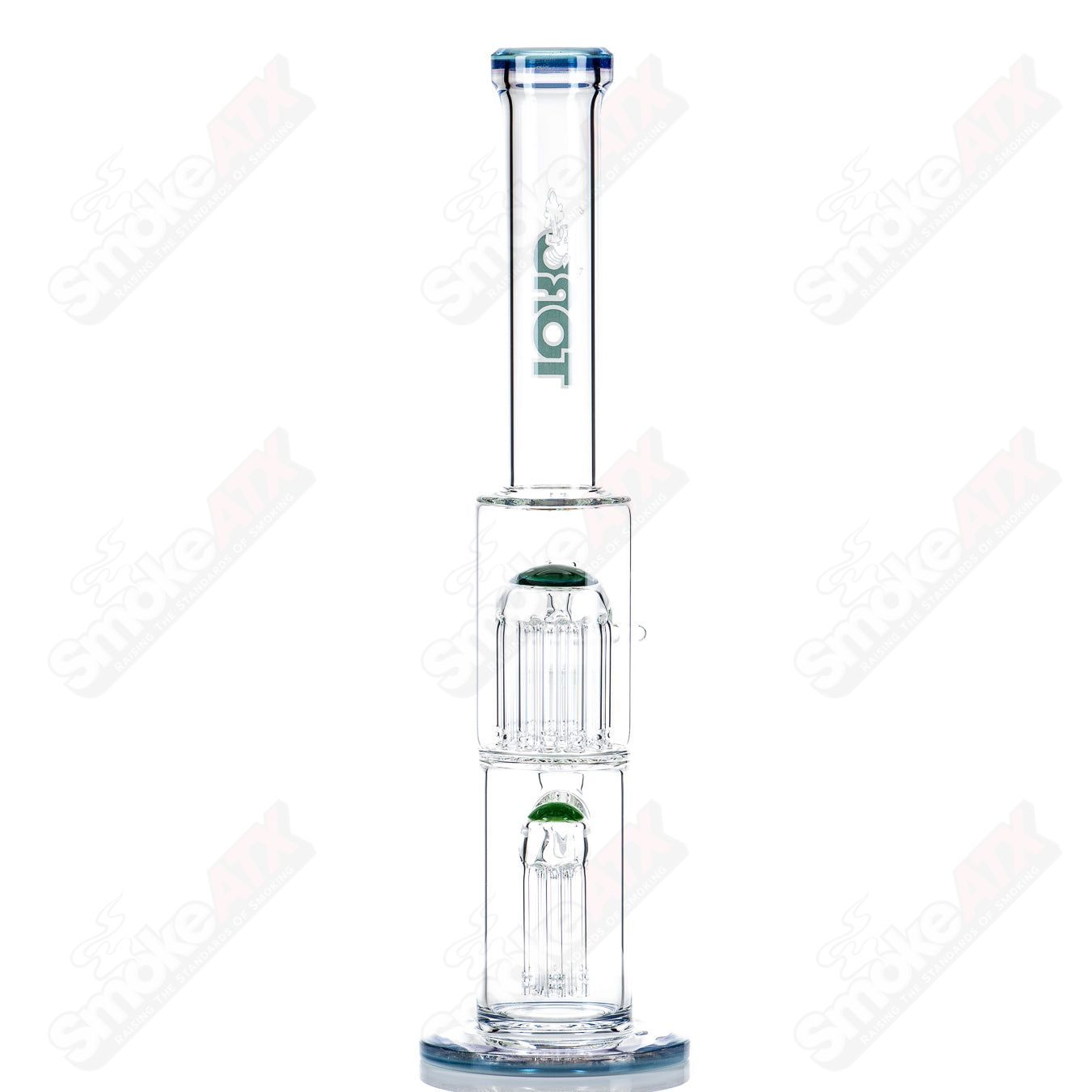 Toro 18mm 7/13 arm perc straight glass tube with colorful cap for smooth filtration and enhanced airflow.