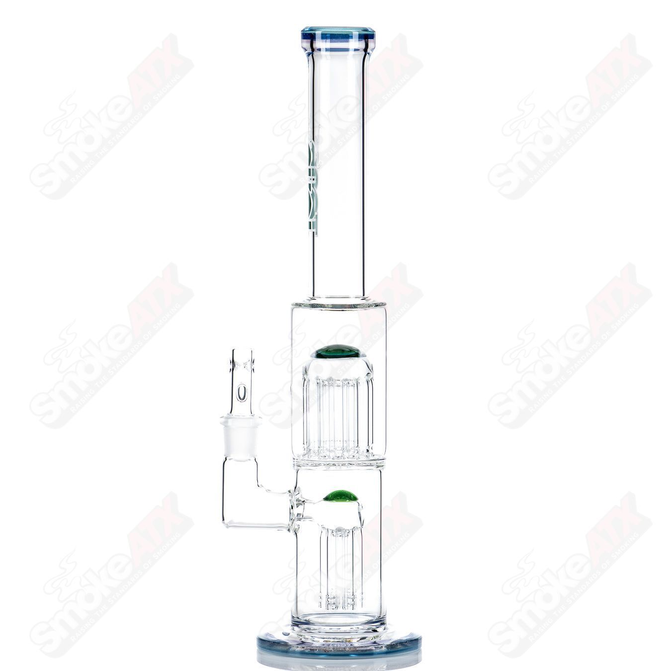 Toro 18mm 7/13 arm perc straight glass tube with colorful cap, designed for smooth smoking and durable use.