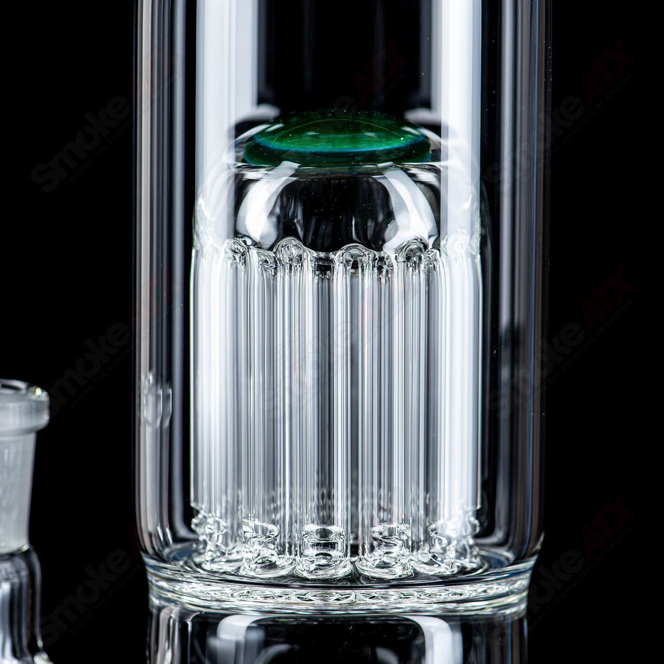 Toro 18mm 7/13 arm perc glass straight tube with colorful cap, designed for smooth smoking sessions.