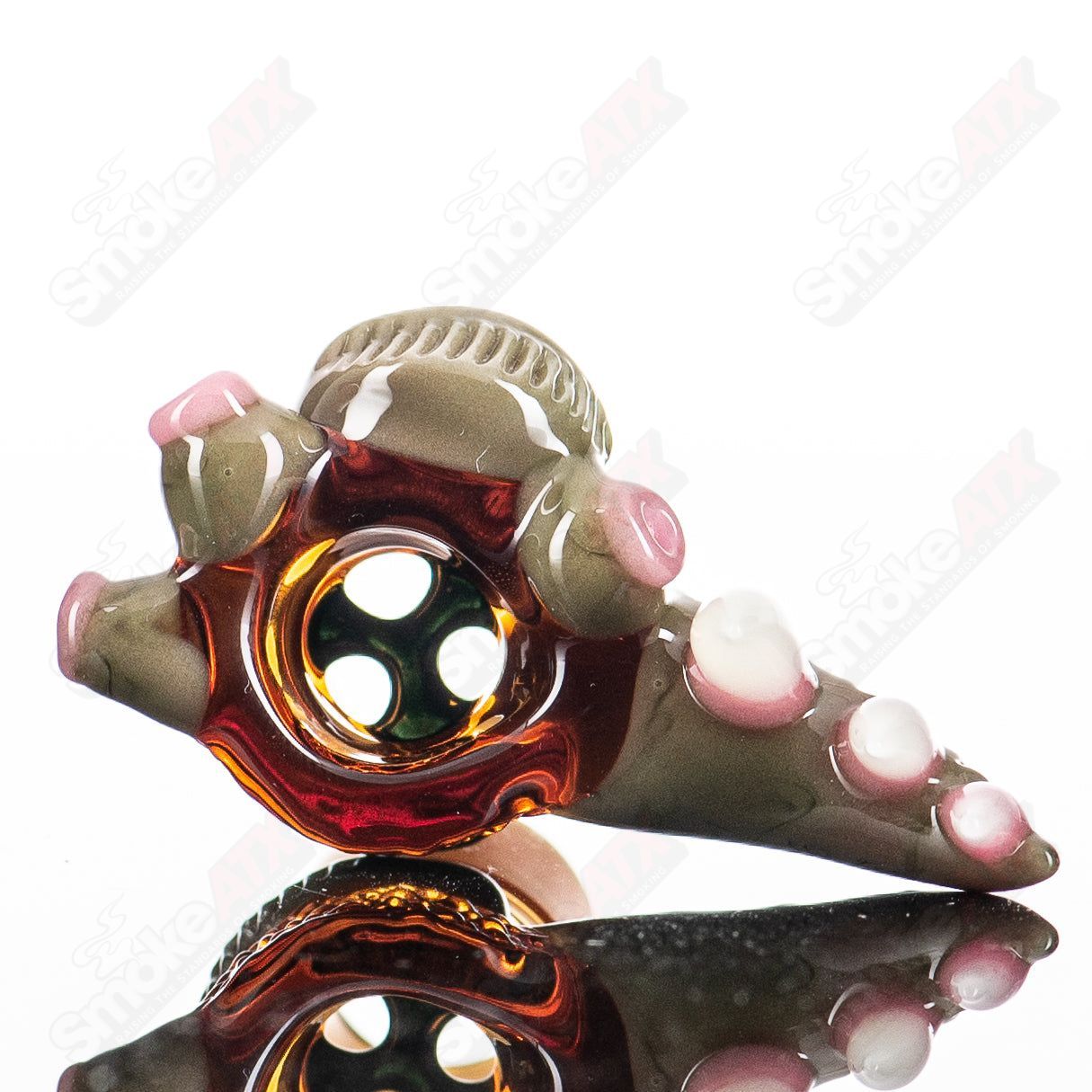 Amber Joint Spanish Olive Slide pendant by Salt Glass, 18mm heady glass jewelry piece with intricate olive design.