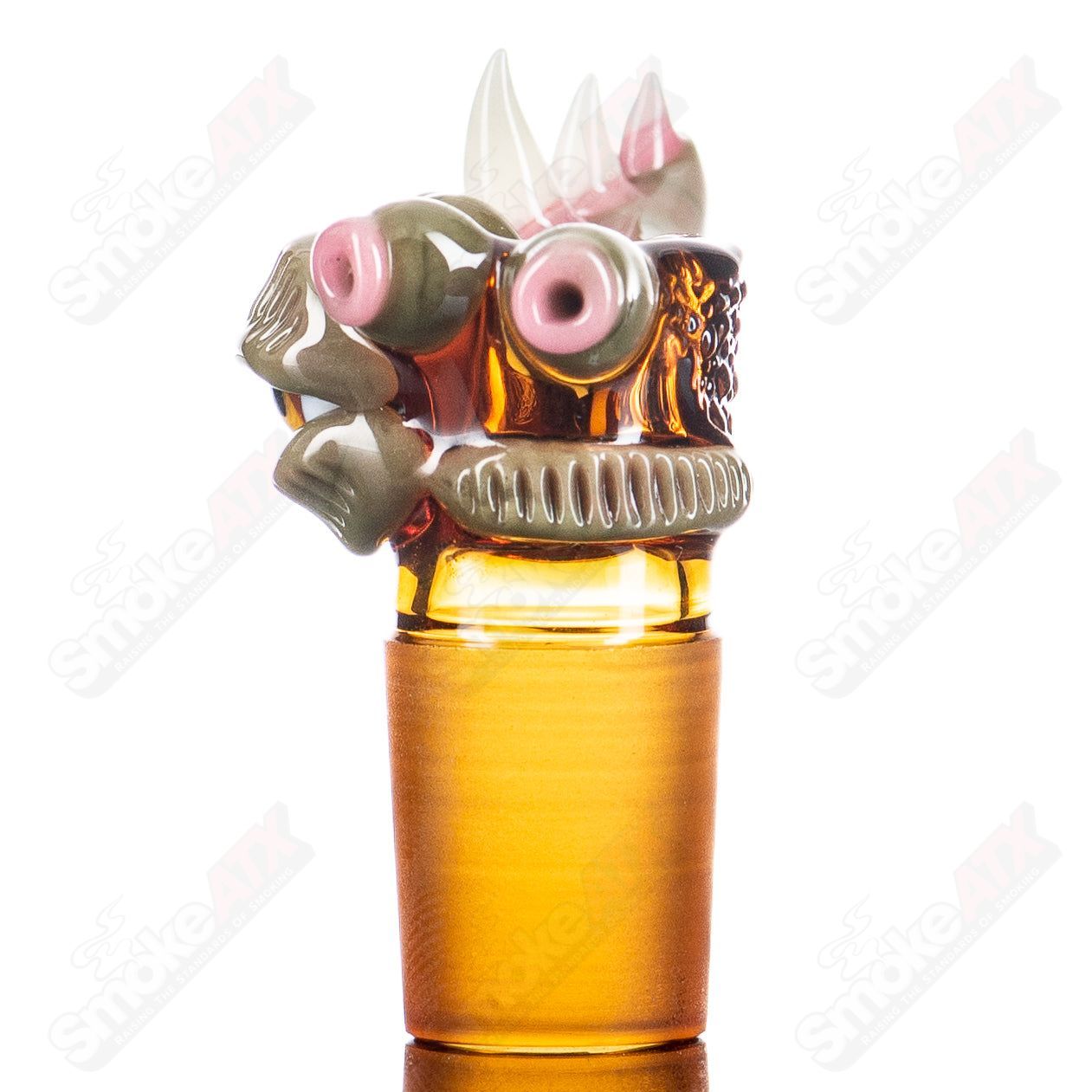 18mm amber joint Spanish olive slide pendant from Salt Glass, featuring detailed heady glass design and vibrant olive color.