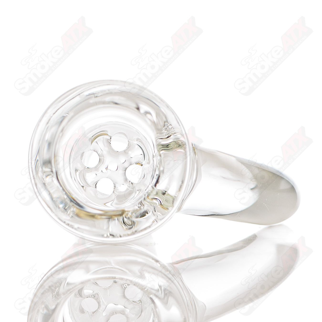 Clear 18mm Horned Slide by Sovereignty Glass, glass bowl with horned design for easy use and stylish appearance.