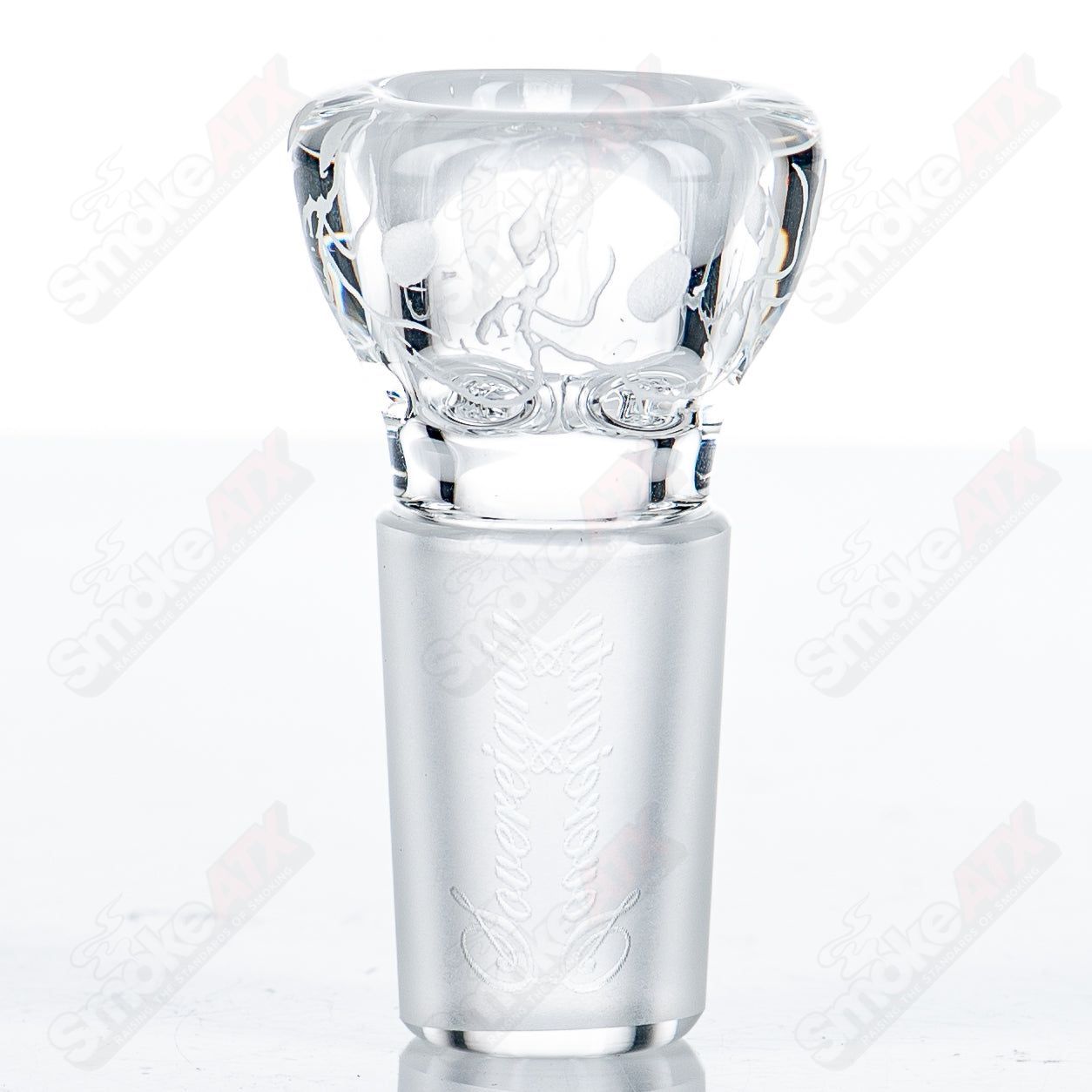 Clear 18mm hornless slide bowl by Sovereignty Glass, designed for BloodShed Sovereignty glass pipes.