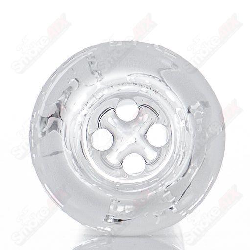 Frosted 18mm hornless slide bowl by Sovereignty Glass with BloodShed Sovereignty design, made of durable glass for smoking accessories.
