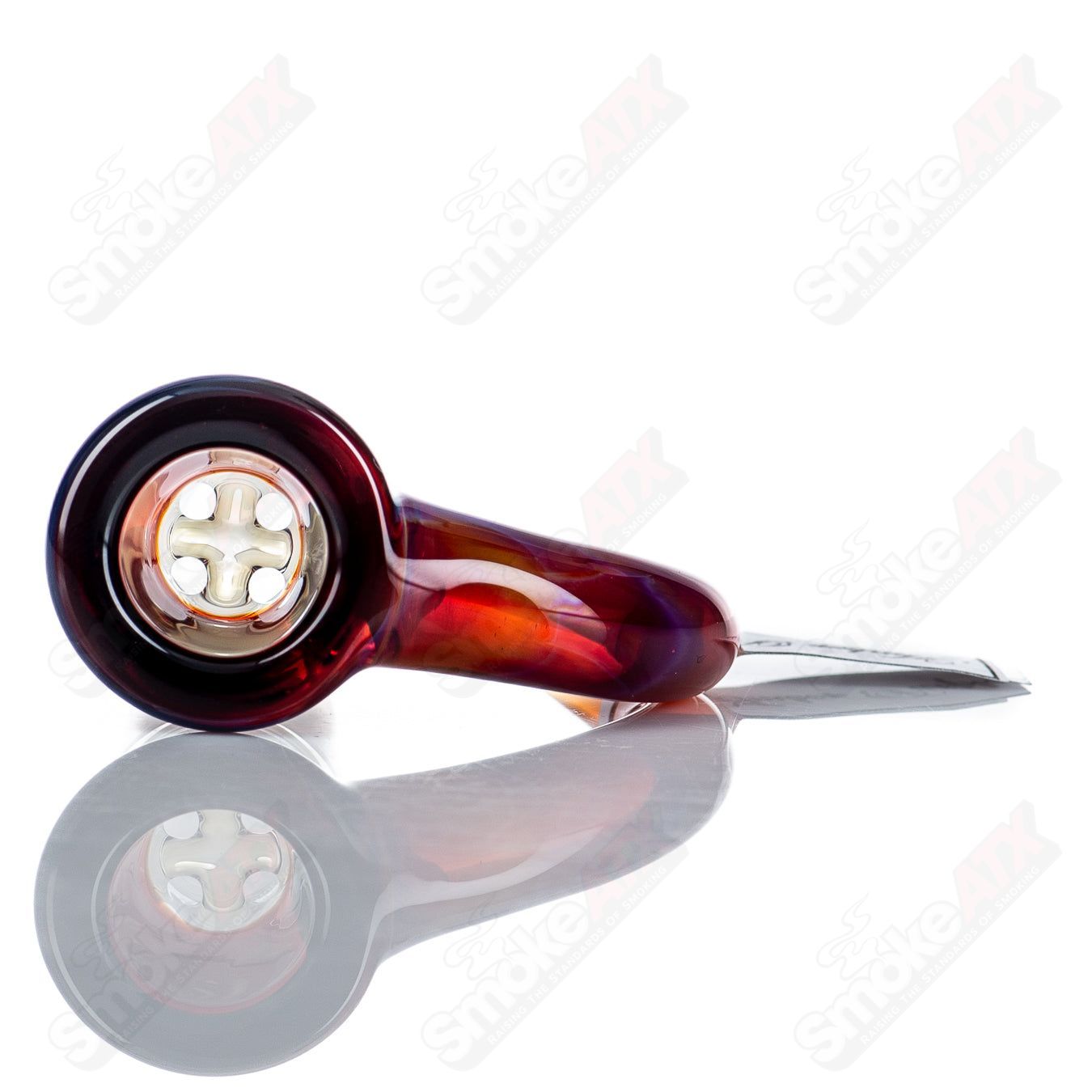 Amber purple 18mm full accent slide by Sovereignty Glass for heady glass bowls, featuring colorful, intricate design details.