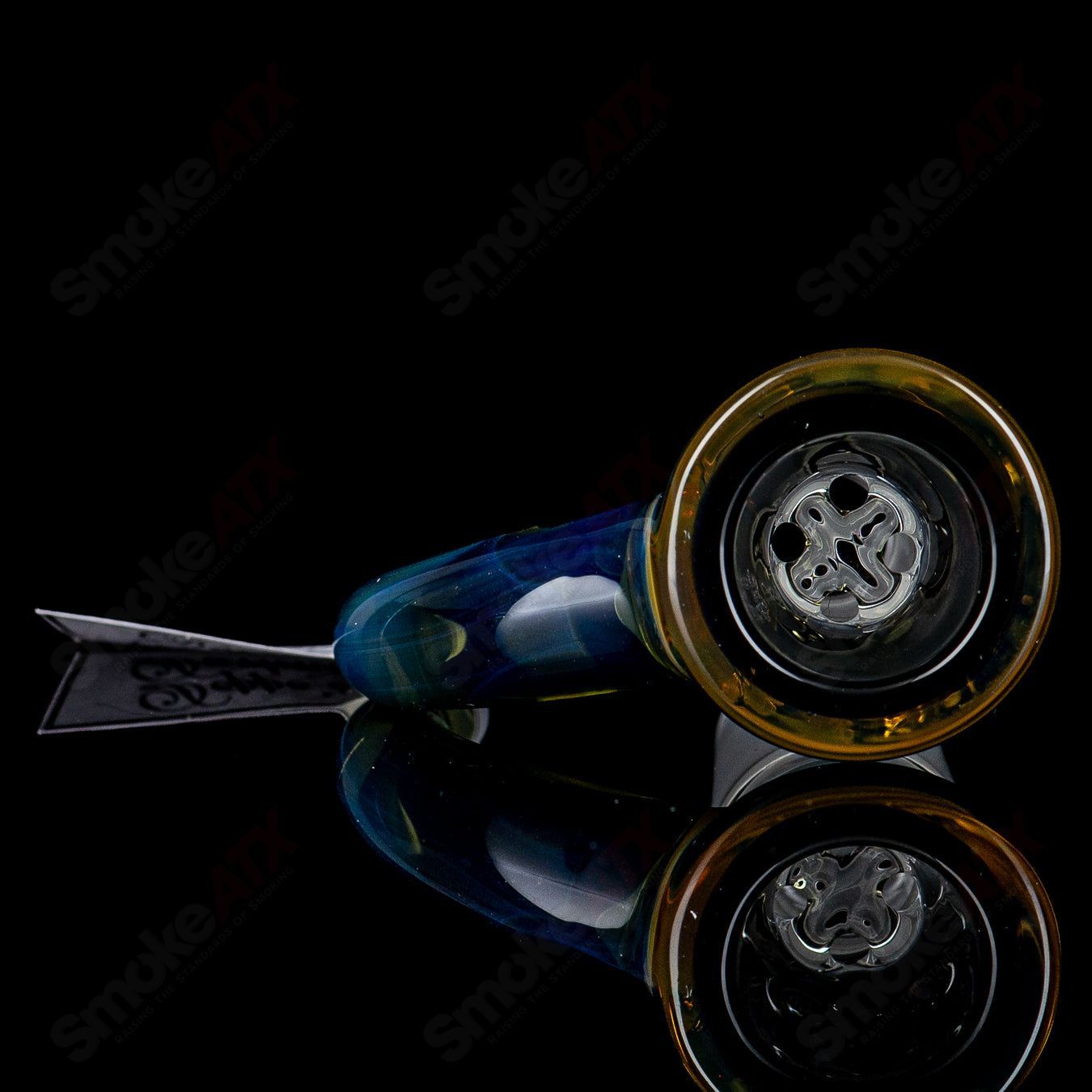 Sovereignty Glass 18mm Full Accent Slide in Deppe's Darkness, designed for heady glass bowls, with intricate color accents and craftsmanship