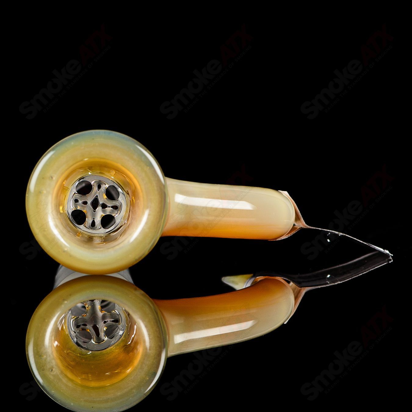 Sovereignty Glass 18mm Full Accent Slide with grease stain over creamy white satin finish for heady glass bowls.