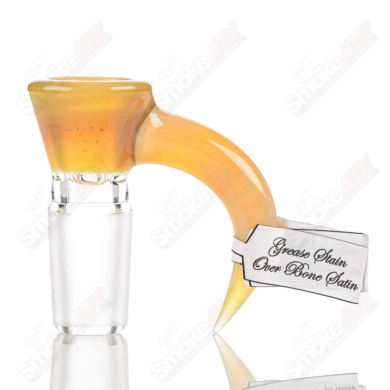Sovereignty Glass 18mm Full Accent Slide with grease stain over creamy white satin finish, designed for heady glass bowls.