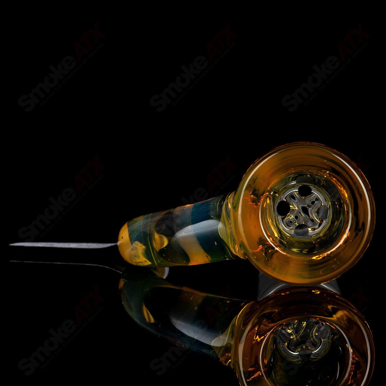 Sovereignty Glass 18mm Full Accent Slide in North Star Yellow, designed for Heady Glass bowls, with vibrant yellow accents and intricate details.