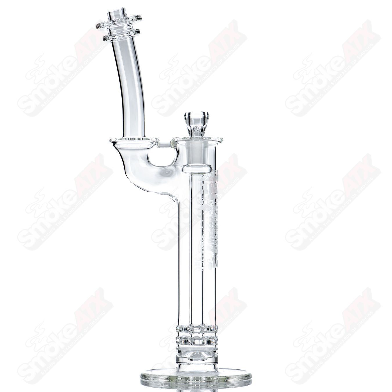 18mm King Ratchet Bubbler by Bear Mountain Studios, heady glass concentrate rig with intricate design and clear glass accents.