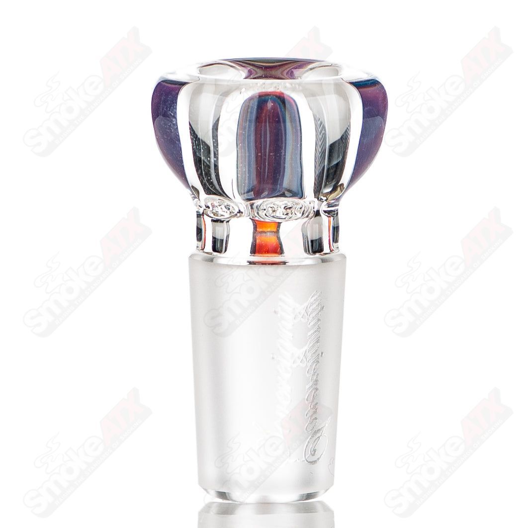 Amber purple 18mm Partial Accent Slide by Sovereignty Glass, designed for heady glass bowls, showcasing vibrant color details.