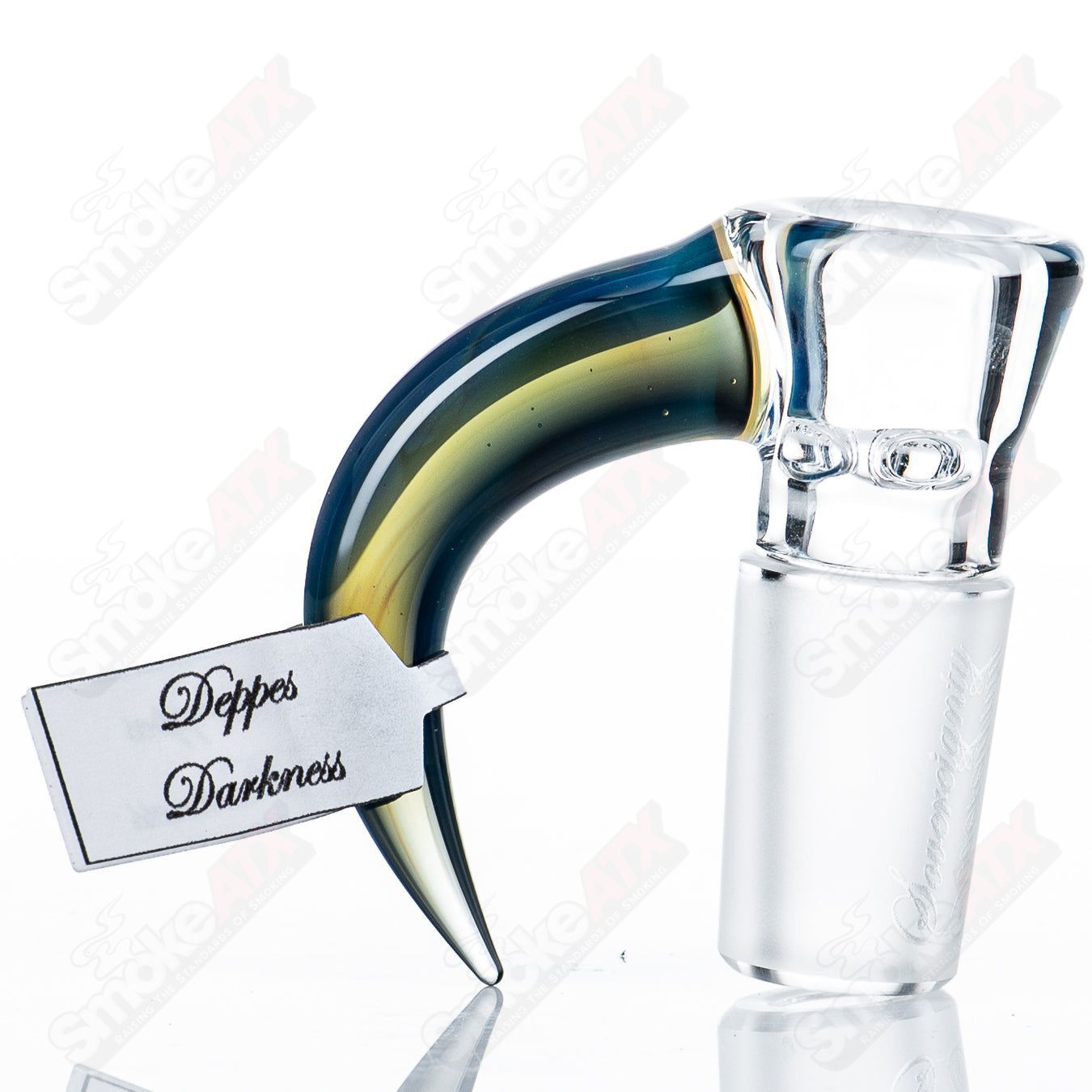 Sovereignty Glass 18mm Partial Accent Slide in Deppes Darkness for glass bowls, featuring intricate design and clear glass construction.