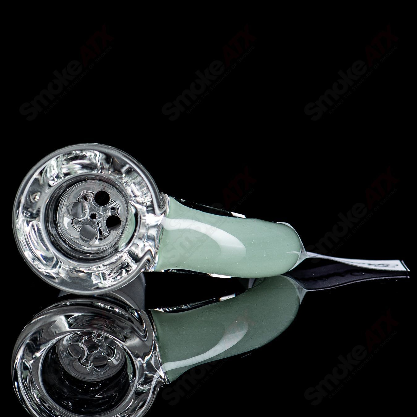 Sovereignty Glass 18mm partial accent slide in ghosted mint for heady glass bowls, featuring a detailed, colorful design.