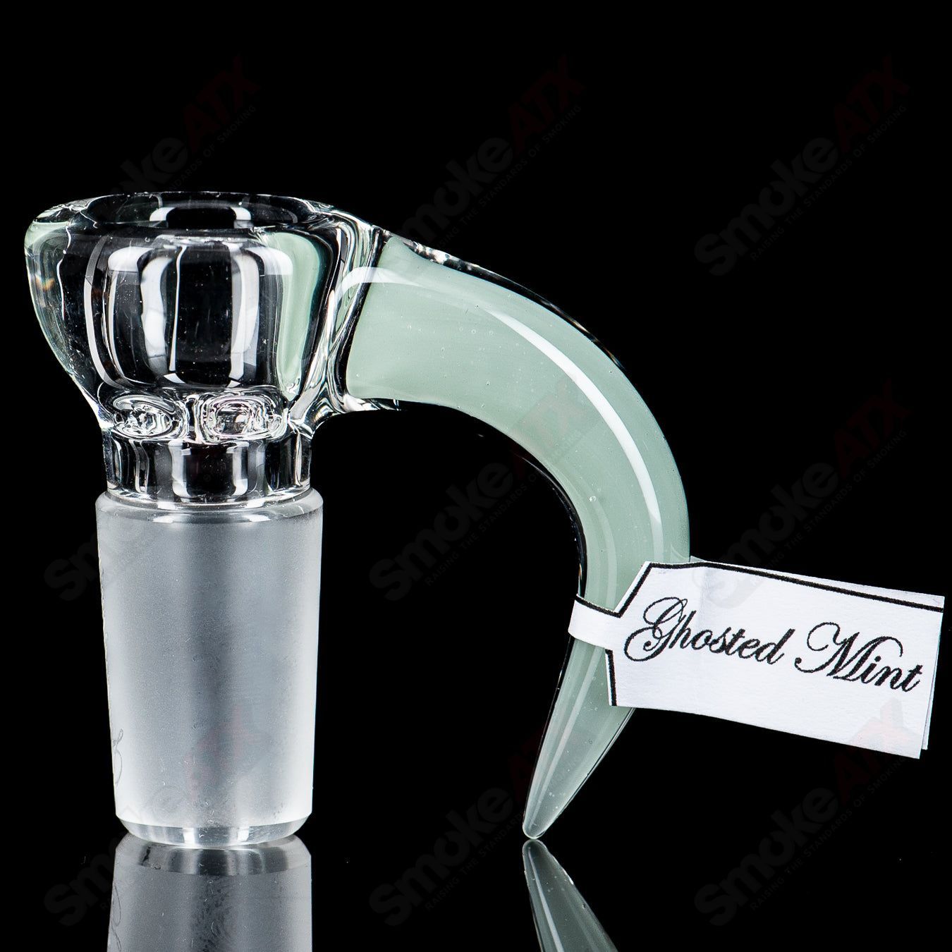 Sovereignty Glass 18mm Partial Accent Slide in Ghosted Mint, designed for Heady Glass bowls, showcasing intricate glasswork and vibrant color.