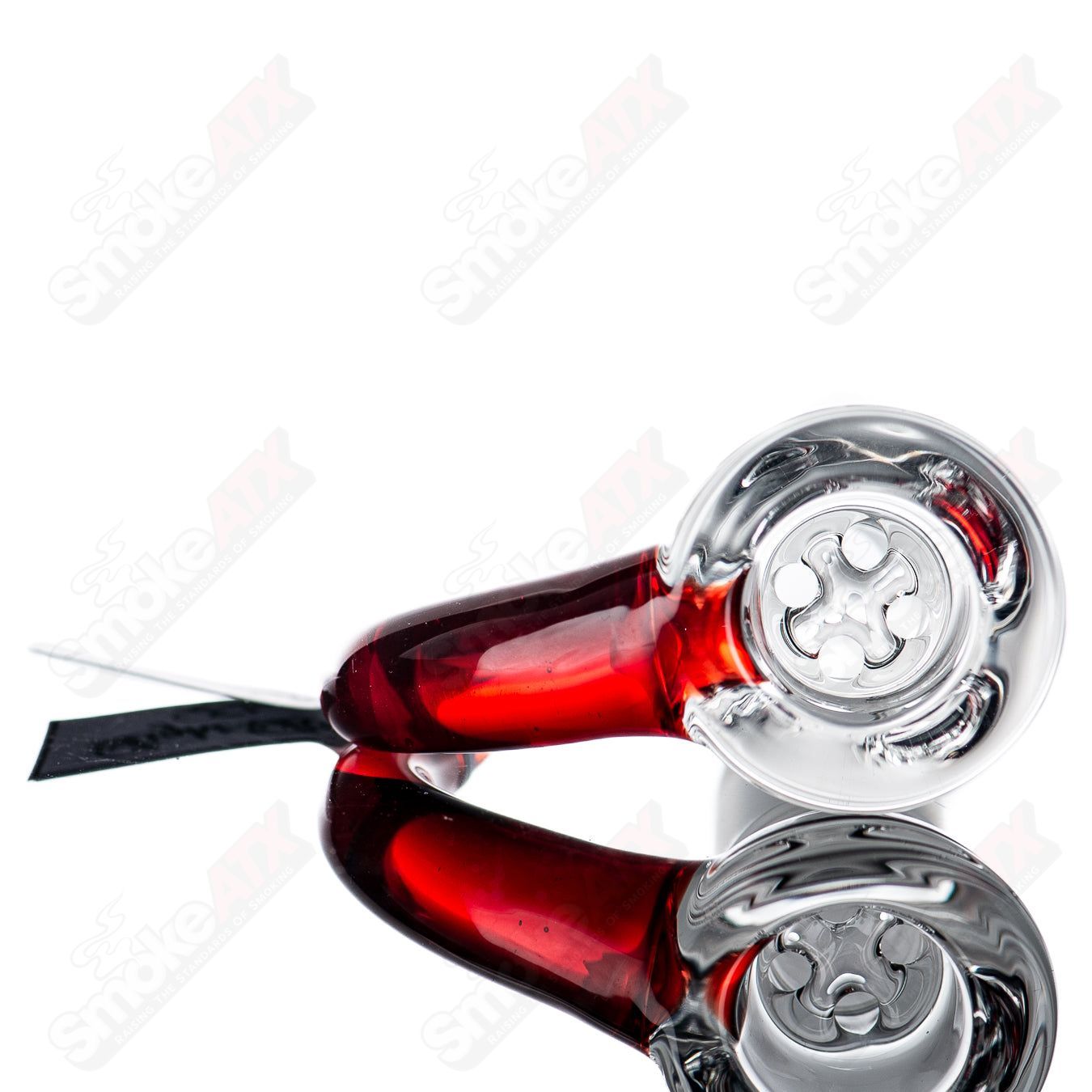 Sovereignty Glass 18mm partial accent slide featuring light red Elvis design, used as a decorative glass accessory.