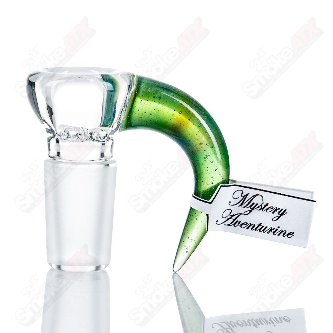 Sovereignty Glass 18mm Partial Accent Slide in Mystery Adventurine for heady glass bowls, featuring vibrant, swirling green and blue hues.