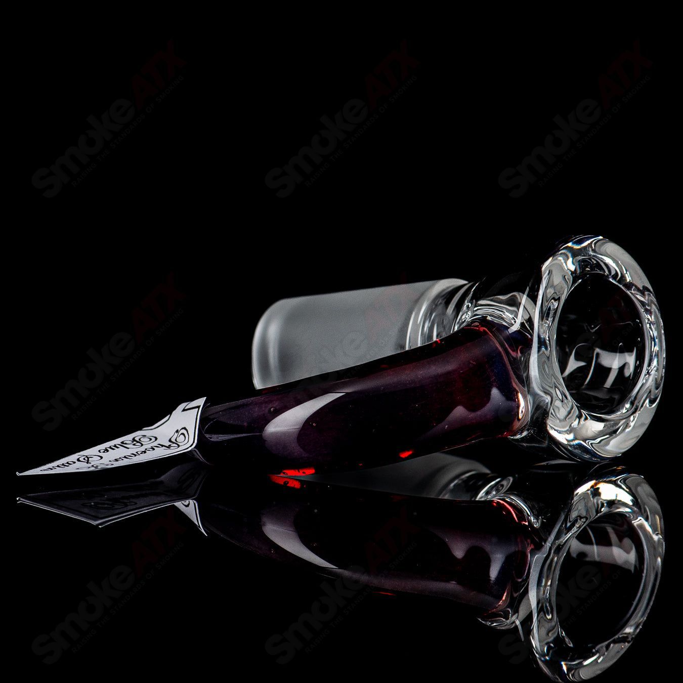 Sovereignty Glass 18mm Partial Accent Slide with Phoenix design and blue satin finish, for heady glass bowls.