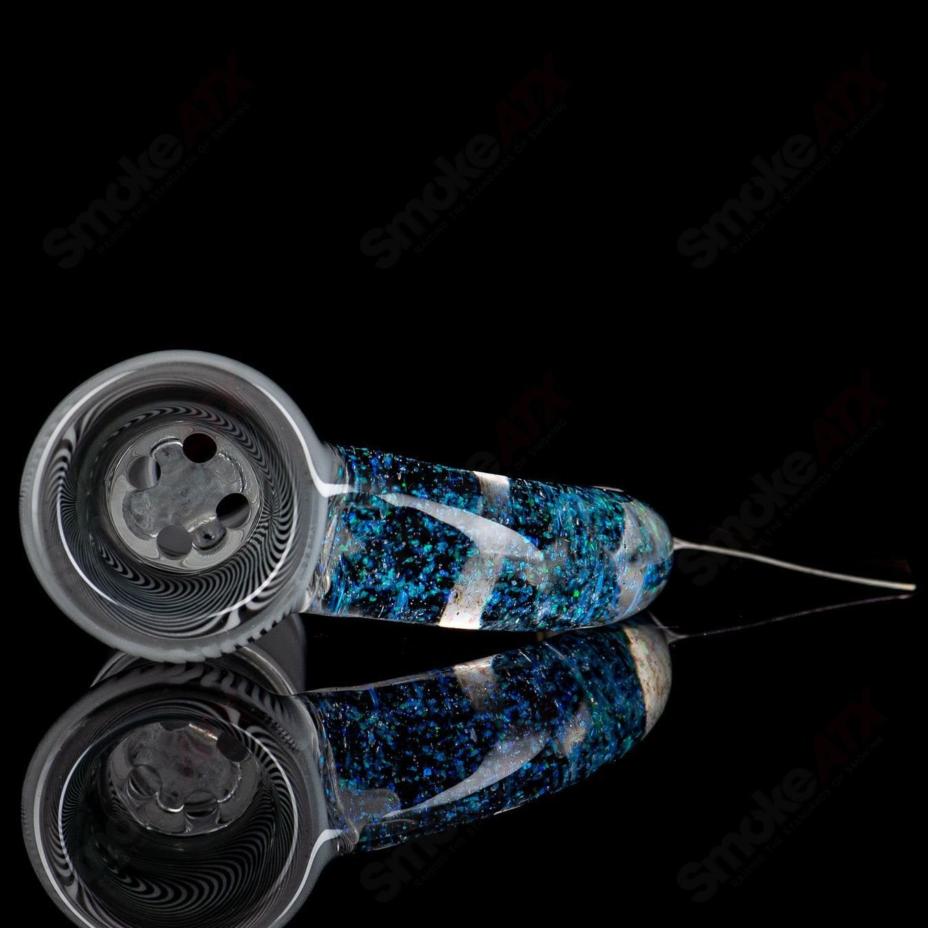 18mm Stephen C. Clear Joint Slide (Black & White Wig Wag Jail Bird) w/Crushed Opal Horn Sovereignty - Smoke ATX