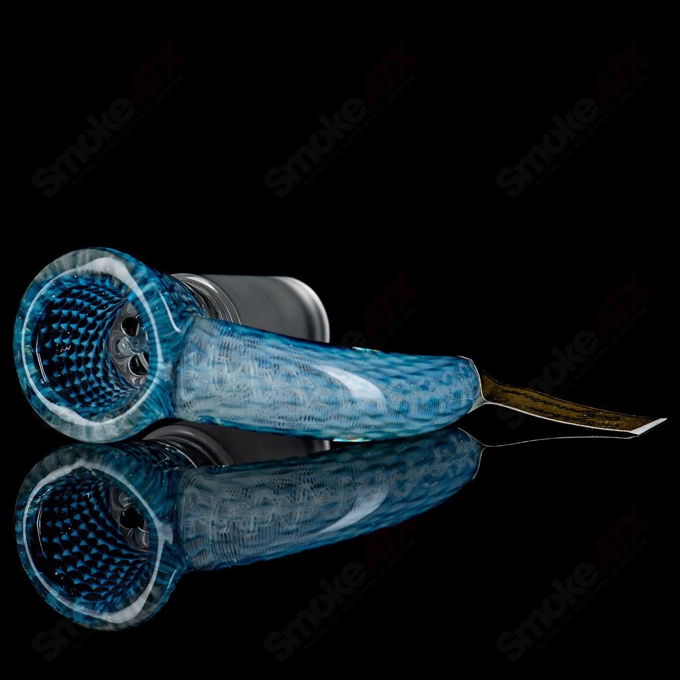 Sovereignty Glass 18mm Stephen C. Clear Joint Slide with blue honeycomb design for heady glass bowls.