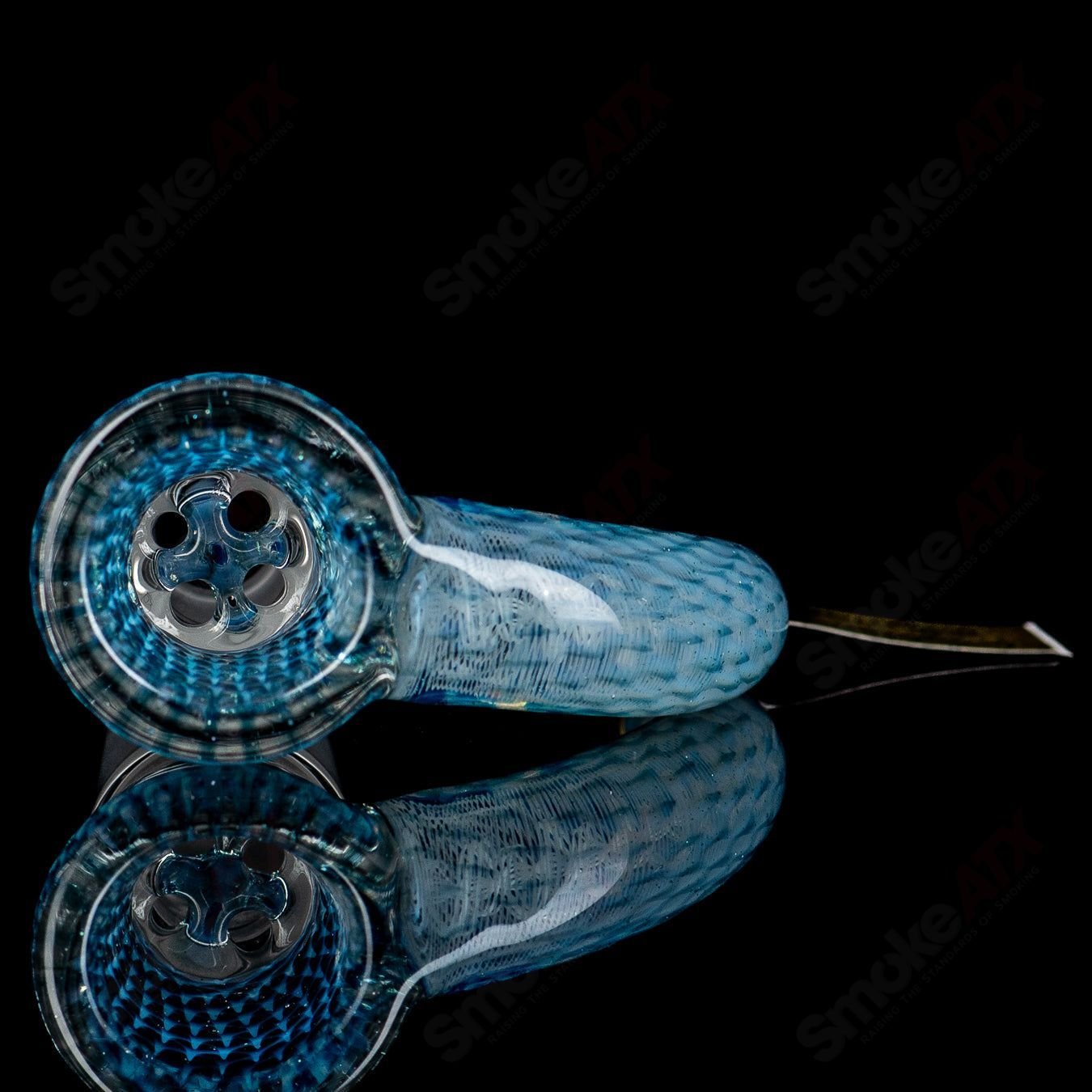 Blue honeycomb 18mm Stephen C. Clear Joint Slide bowl from Sovereignty Glass, designed for heady glass rigs.